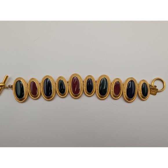 Anne Klein Gold Tone Multi Color Statement Cabochon Elegant Toggle Bracelet - Picture 1 of 9
